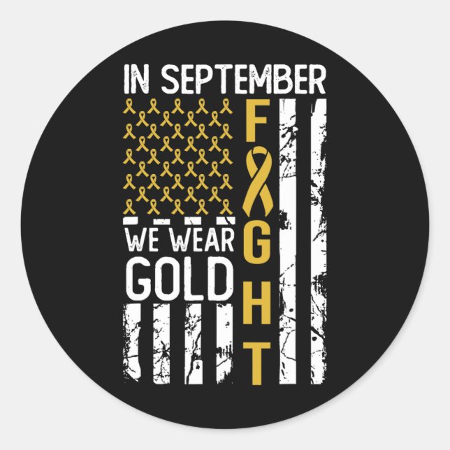 In September We Wear Gold USA Childhood Cancer Awa Classic Round Sticker (Front)