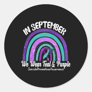 In September We Wear Teal And Purple Rainbow Suici Classic Round Sticker