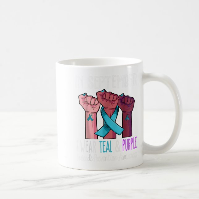 In September We Wear Teal And Purple Suicide Aware Coffee Mug (Right)