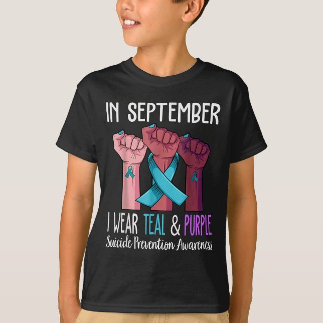 In September We Wear Teal And Purple Suicide Aware T-Shirt (Front)