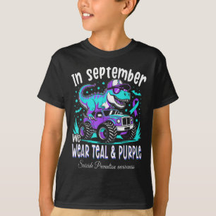 In September We Wear Teal And Purple T Rex Dinosau T-Shirt