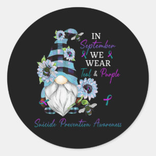 In September We Wear Teal Purple Prevention Gnomes Classic Round Sticker