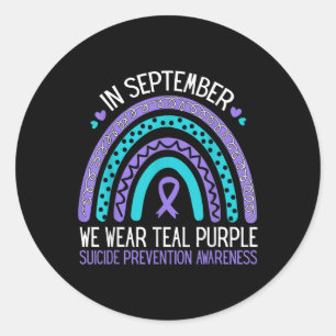In September We Wear Teal Purple Ribbon Suicide Aw Classic Round Sticker