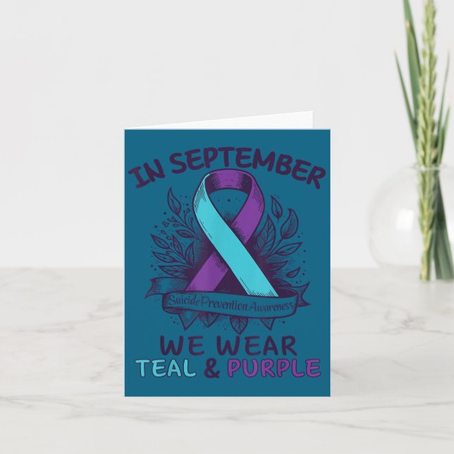 In September We Wear Teal Purple Ribbon Suicide Pr Card (Front)