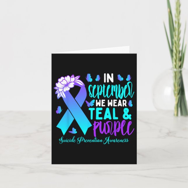 In September We Wear Teal Purple Ribbon Suicide Pr Card (Front)