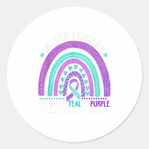 In September We Wear Teal Purple Ribbon Suicide Pr Classic Round Sticker
