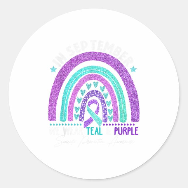 In September We Wear Teal Purple Ribbon Suicide Pr Classic Round Sticker (Front)