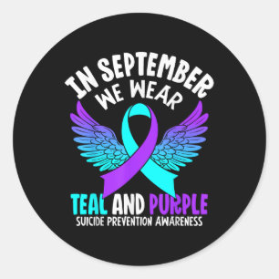 In September We Wear Teal Purple Ribbon Suicide Pr Classic Round Sticker