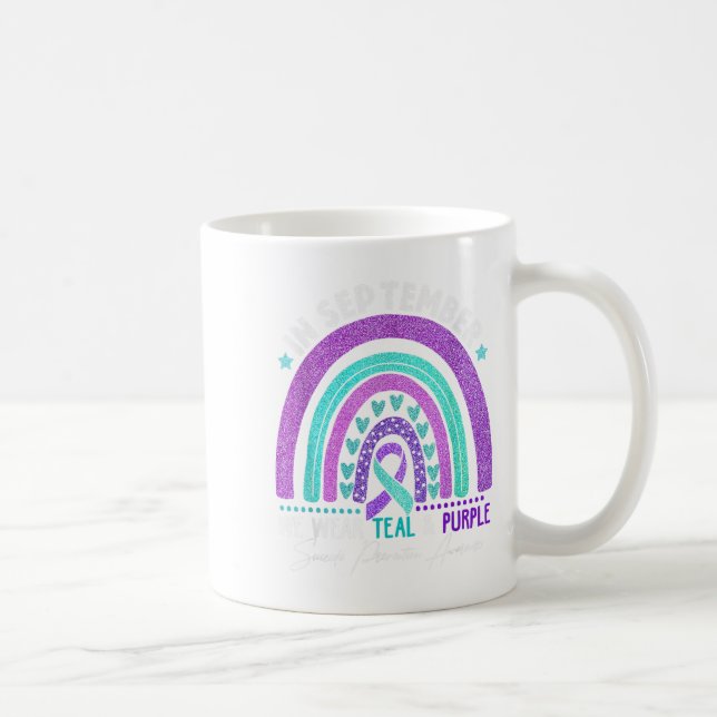 In September We Wear Teal Purple Ribbon Suicide Pr Coffee Mug (Right)