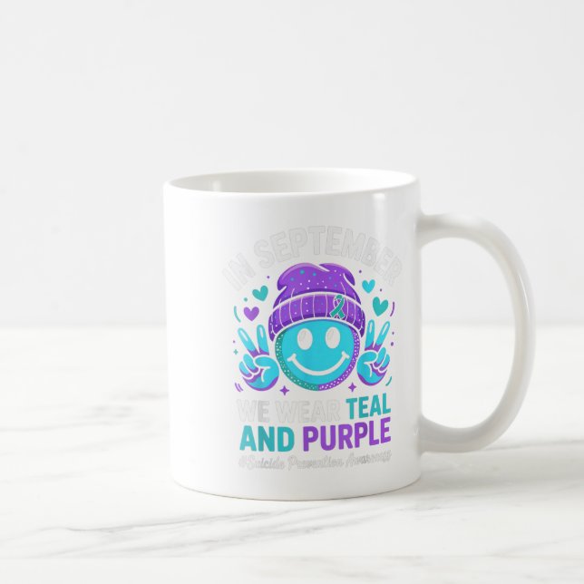 In September We Wear Teal Purple Ribbon Suicide Pr Coffee Mug (Right)