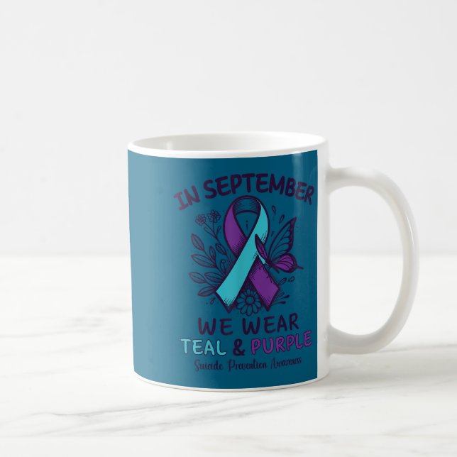 In September We Wear Teal Purple Ribbon Suicide Pr Coffee Mug (Right)