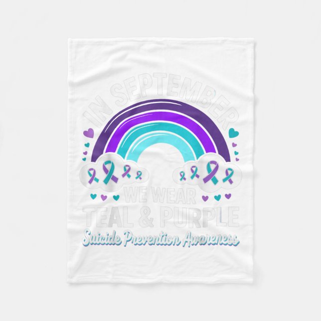 In September We Wear Teal Purple Ribbon Suicide Pr Fleece Blanket (Front)