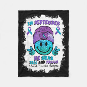 In September We Wear Teal Purple Ribbon Suicide Pr Fleece Blanket