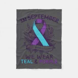In September We Wear Teal Purple Ribbon Suicide Pr Fleece Blanket