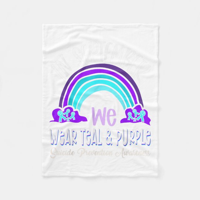 In September We Wear Teal Purple Ribbon Suicide Pr Fleece Blanket (Front)