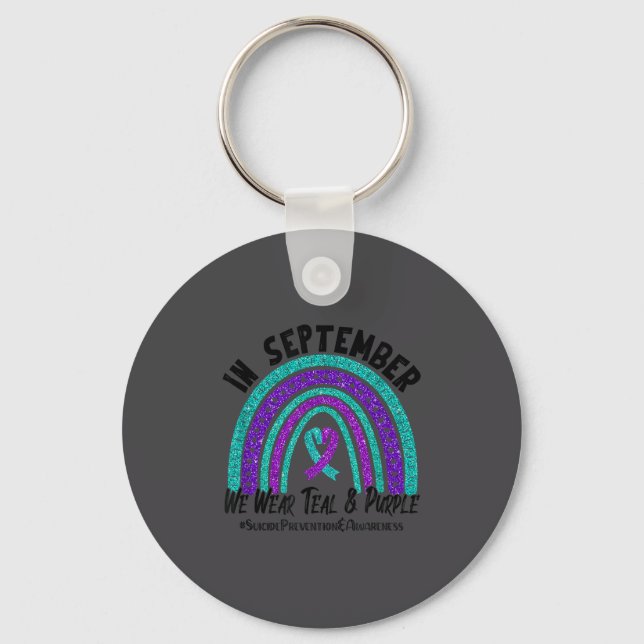 In September We Wear Teal Purple Ribbon Suicide Pr Key Ring (Front)