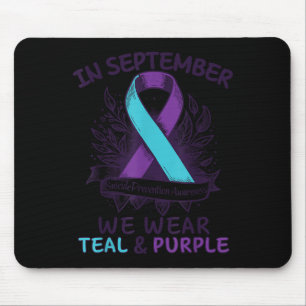 In September We Wear Teal Purple Ribbon Suicide Pr Mouse Mat