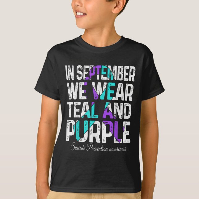 In September We Wear Teal Purple Ribbon Suicide Pr T-Shirt (Front)