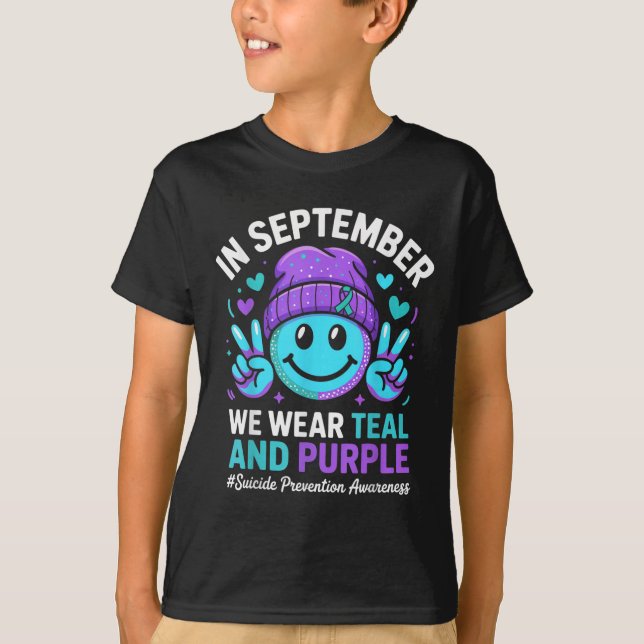 In September We Wear Teal Purple Ribbon Suicide Pr T-Shirt (Front)