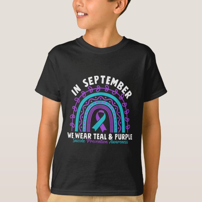 In September We Wear Teal Purple Ribbon Suicide Pr T-Shirt (Front)