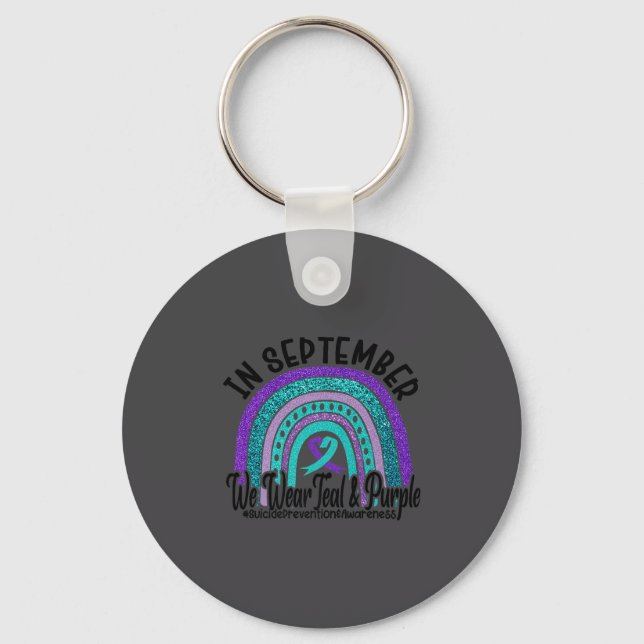 In September Wear Teal And Purple Rainbow Suicide  Key Ring (Front)