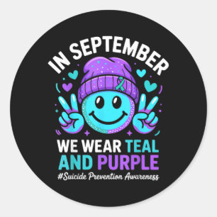 In September Wear Teal Purple Ribbon Prevention Classic Round Sticker
