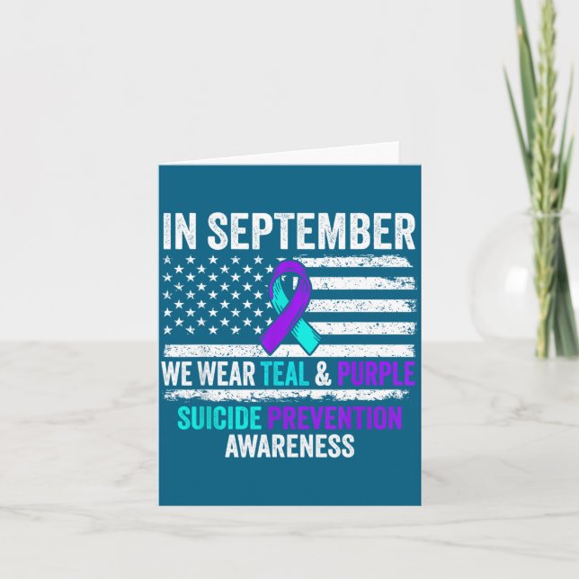 In September Wear Teal Purple Suicide Prevention A Card (Front)
