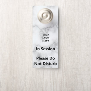 In Session Do Not Disturb & Logo Faux White Marble Door Hanger