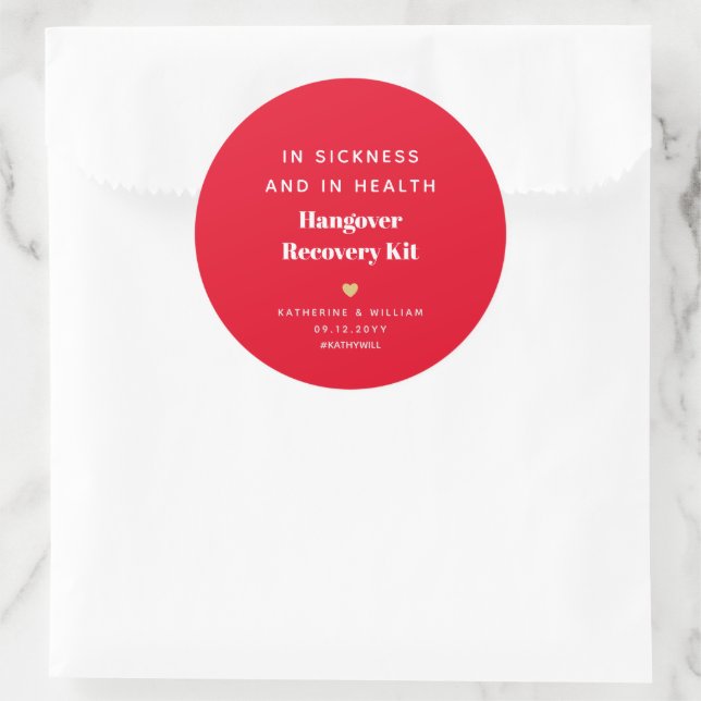 In Sickness and Health Hangover Recovery Kit Red Classic Round Sticker (Bag)