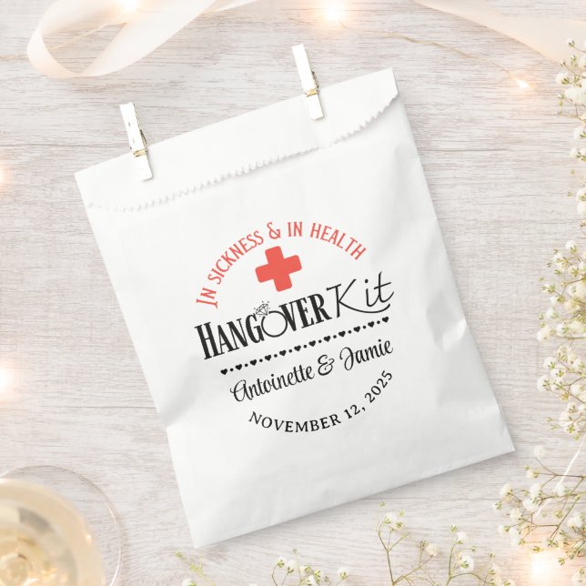 In Sickness & Health Wedding Hangover Kit Red|Blk Favour Bags (Clipped)
