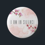 In Silence Meditation Button for Retreat Spring #1<br><div class="desc">A gentle,  calm reminder to pause,  breathe,  and embrace quiet,  perfect for meditation or when you simply don’t want to talk to anyone. Featuring a soothing design that’s peaceful without being aggressive,  it’s ideal for creating mindful,  silent moments wherever you go.</div>