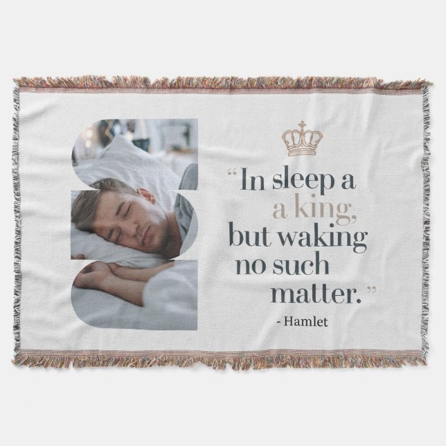 “In Sleep a King” Modern Minimalist Shakespeare  Throw Blanket (Front)