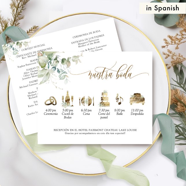 in Spanish, Elegant Wedding Program with Greenery (Creator Uploaded)