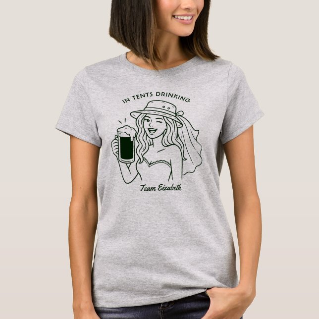 In Tents Drinking Camp Bride Bachelorette Weekend T-Shirt (Front)