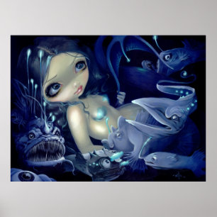 In the Abyss ART PRINT anglerfish mermaid deep sea
