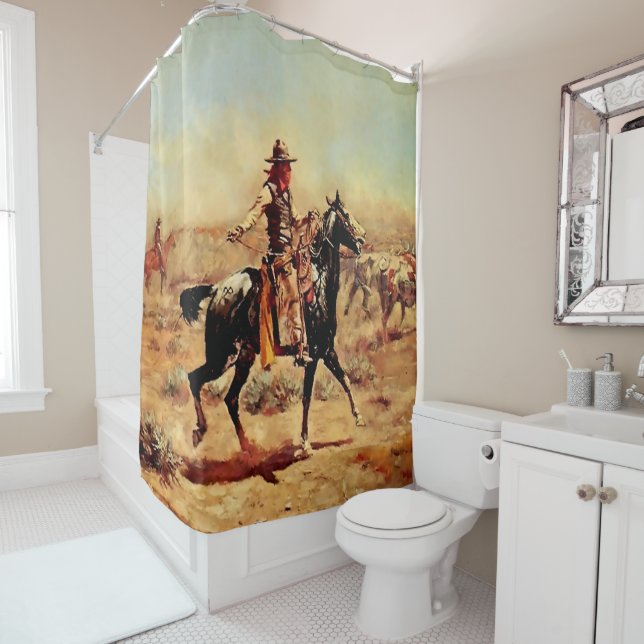 “In the Alkali” Western Art by Charles M Russell Shower Curtain (In Situ)