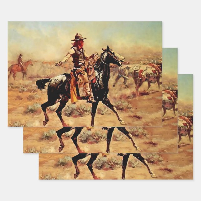 “In the Alkali” Western Art by Charles M Russell Wrapping Paper Sheet (Set)