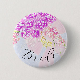 In the Blue-Pink Sheer Bow and Bouquet-Brides 6 Cm Round Badge
