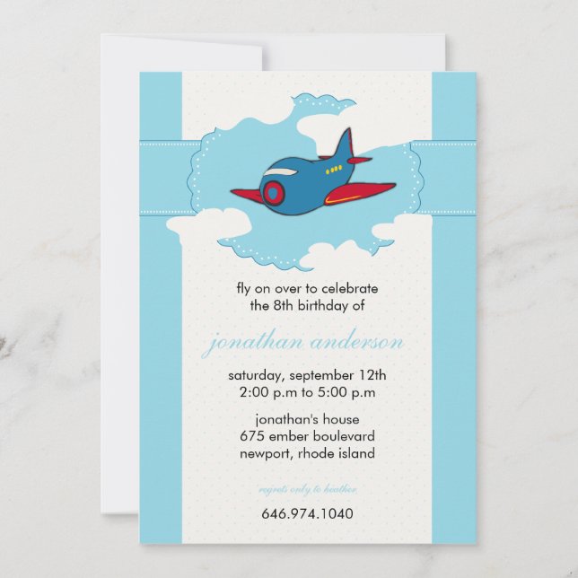 In the clouds -aeroplane birthday invitations -4 (Front)