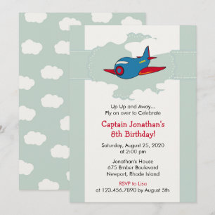 In the clouds Aeroplane Birthday Party Invitation