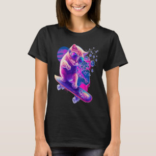 In the colourful space a cute cat rides a skateboa T-Shirt