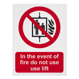 In the event of fire do not use the lift poster