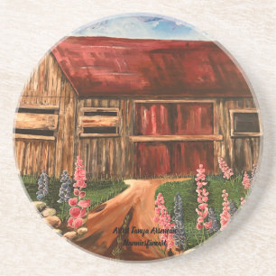 In the Field Rustic Cottage Scene Flowers Coaster