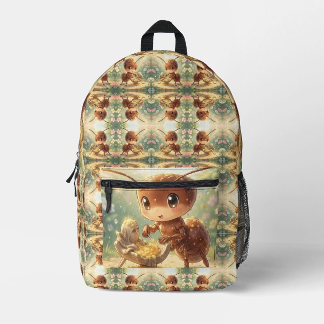 In the Footsteps of Floral Gold Printed Backpack (Front)