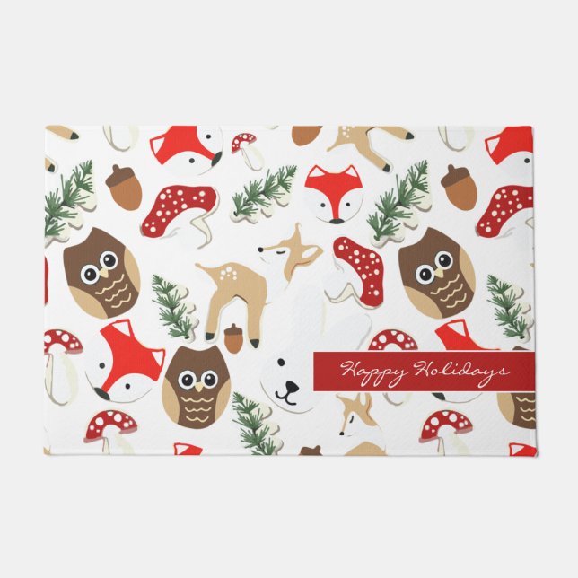 In the Forest Christmas Holidays Pattern Doormat (Front)