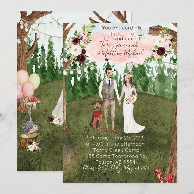 In The Forest Wedding Invitation with Dog (Front/Back)
