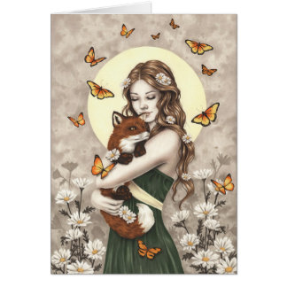 In the garden girl with fox and butterflies