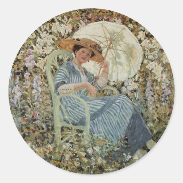 In the Garden, Giverny by Frederick Frieseke Classic Round Sticker (Front)