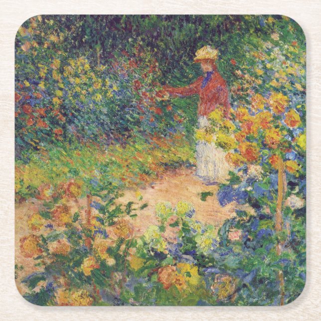 In the Garden, Monet Square Paper Coaster (Front)