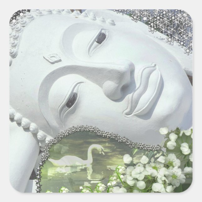 In the Garden - Quan Yin & Flowers Square Sticker (Front)